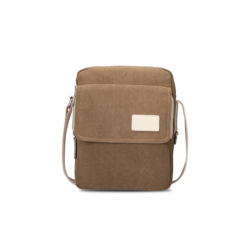 Man's Portable Promotional Korean Style Brown Canvas Crossbody Bag