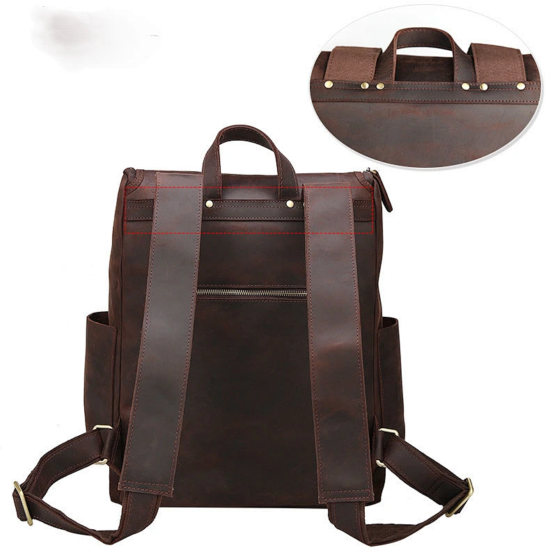 Hot selling crazy leather backpack genuine backpack for men travel shoulder bag
