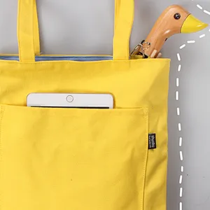 Wholesale cheap reusable personalised mini vintage canvas tote shopping bags with zipper
