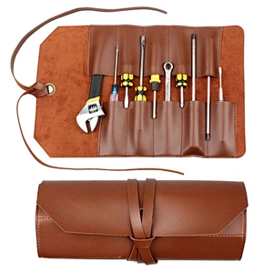 Waxed real leather Chef Knife Roll Bag Heavy Duty Storage Knife Cutlery Tool Case with 6 Slots Wrapping Strap handbag