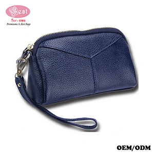 Wholesale Wristlet Purse Wallet Pebbled Real Leather Women Zipper Clutch Purse for necessaries
