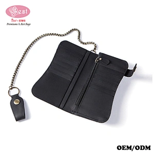 2019 Men Clutch Bag Card Holder Crazy Horse Leather Wallet With Chain