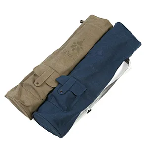 Wholesale eco friendly cotton canvas yoga mat carry tote bag with pockets