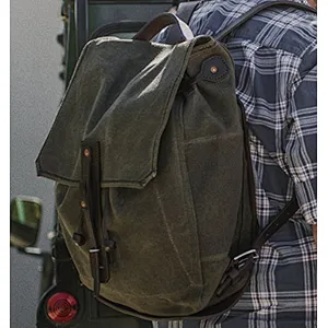 Vintage Hiking Canvas Backpack Waxed travel Canvas and Leather Backpack