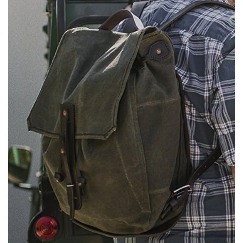 Vintage Hiking Canvas Backpack Waxed travel Canvas and Leather Backpack