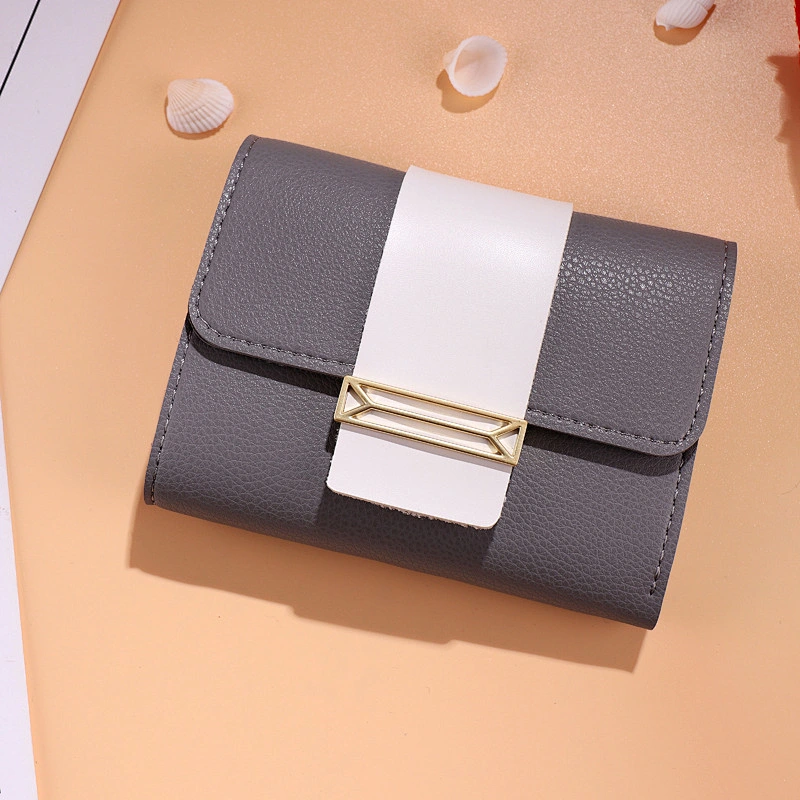 Ladies Contrast Color Multi-functional Short Style Coin Bag pu Leather Wallet