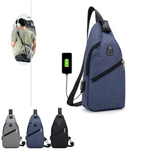 mens shoulder bags Breathable Sling Chest Pack USB Charging Sport Crossbody