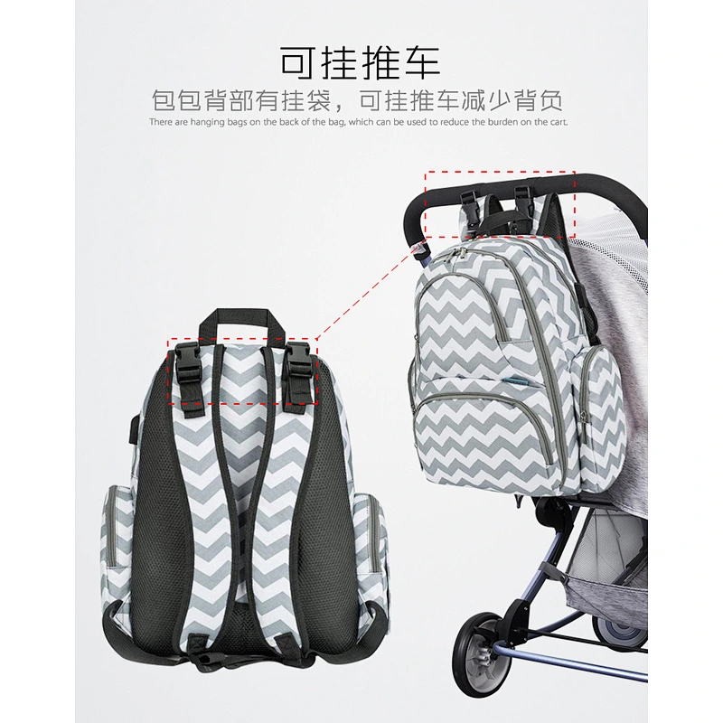 Multi-function large capacity waterproof USB port leisure nylon mum & baby backpack for travel or camping