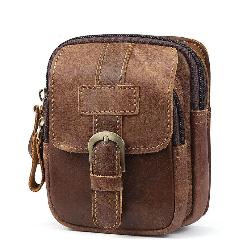 New Men Hip Bum Fanny Purse magnetic waist belt Small Genuine Leather Cell Phone Bag