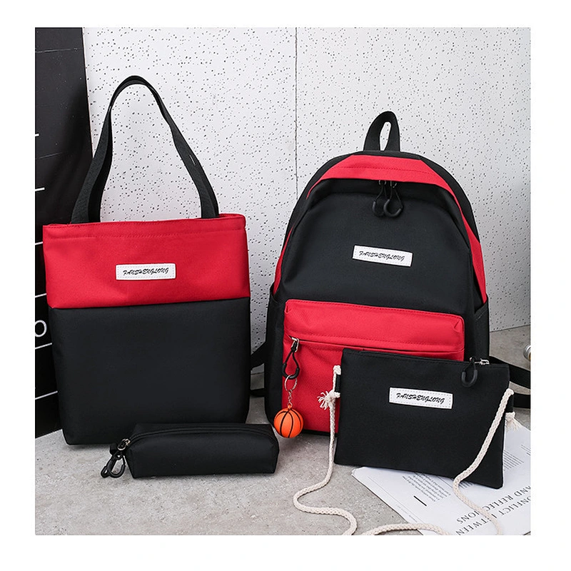 2019 simple versatile durable four-piece canvas college students shoulder bag for school or daily use