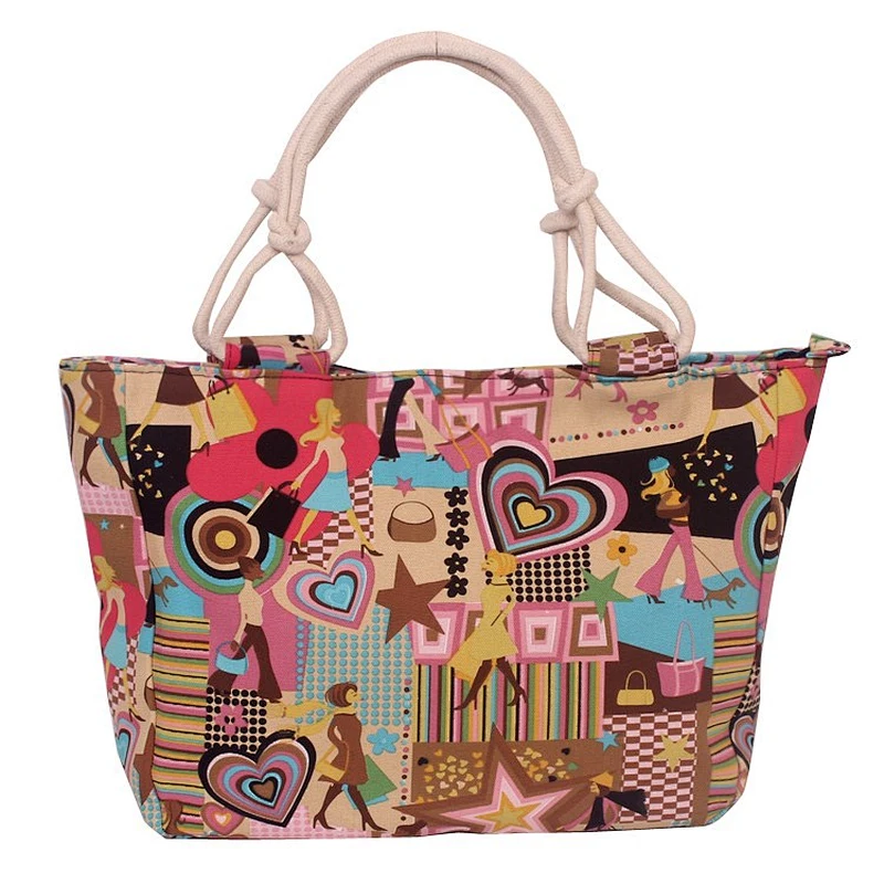 Full color printing fabric rope handle stripe canvas beach tote bags with custom printed logo