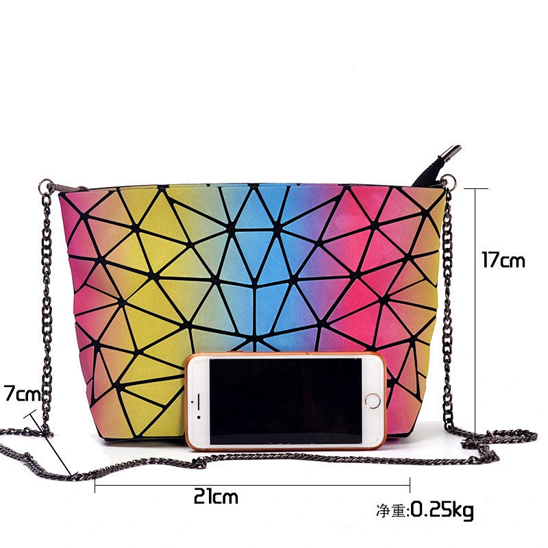 2019 fashionable classic geometric  rainbow colored luminous bag chain  single-shoulder bag for women for shopping or party