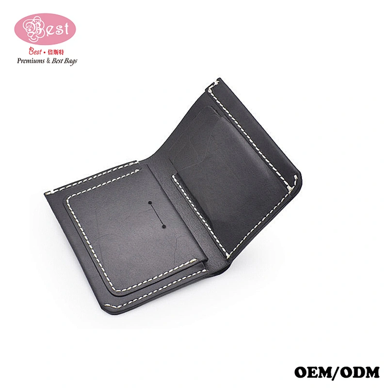 Custom Mens Slim Leather Wallet Tanned Folding Leather Coin Purse