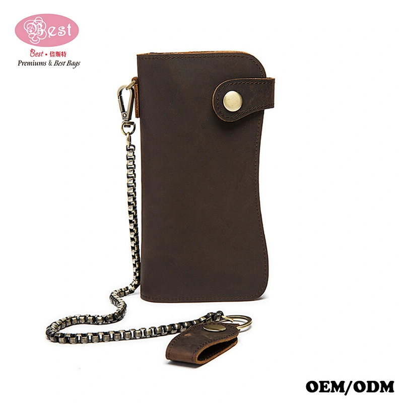 2019 Men Clutch Bag Card Holder Crazy Horse Leather Wallet With Chain