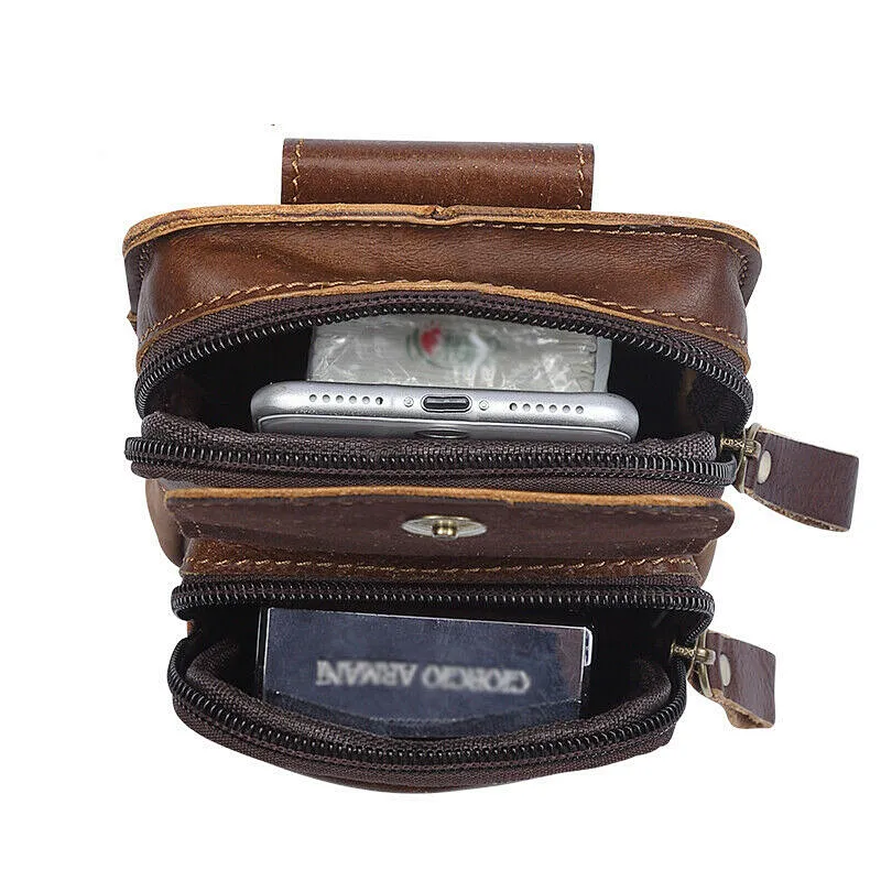 New Men Hip Bum Fanny Purse magnetic waist belt Small Genuine Leather Cell Phone Bag