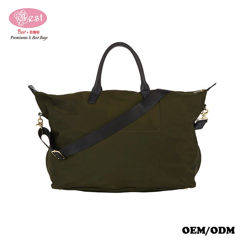 The Newest Designer European Fashion Tech-fabric with Leather Trim Medium Weekender Bag