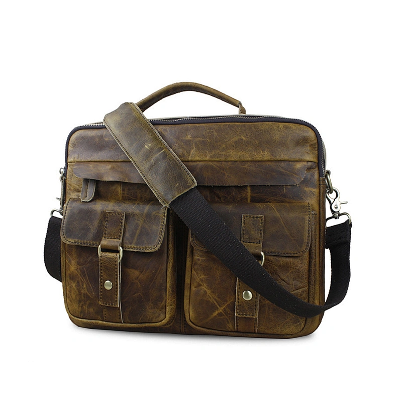 Vintage Mens Business Briefcase Top Grain Cowhide Leather Shoulder Bags