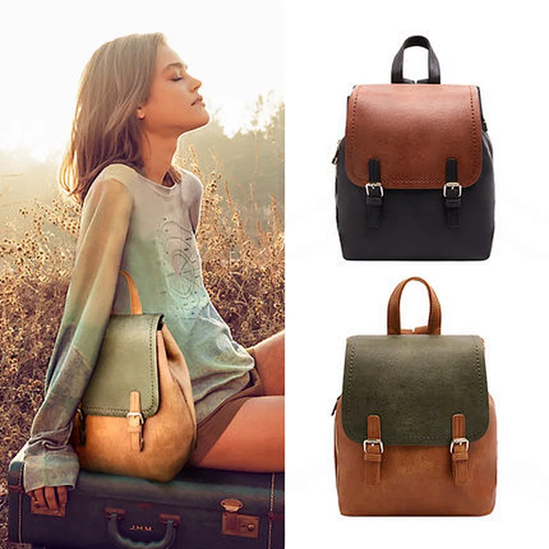 2019 Stylish School Bag PU Leather Ladies Vintage Backpack for Travel