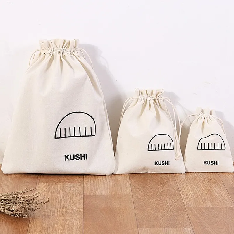 Wholesale custom white cotton canvas fabric rope drawstring bags