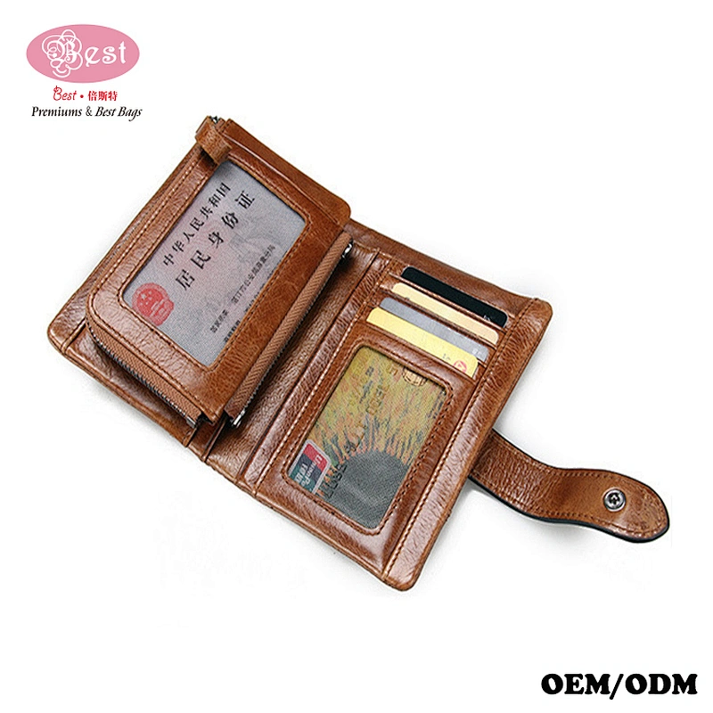 Wholesale Custom Genuine Cowhide Leather Wallet RFID Blocking Zipper Wallet for Man