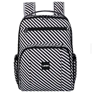 Black and white stripe canvas baby changing diaper bag back pack mummy backpack