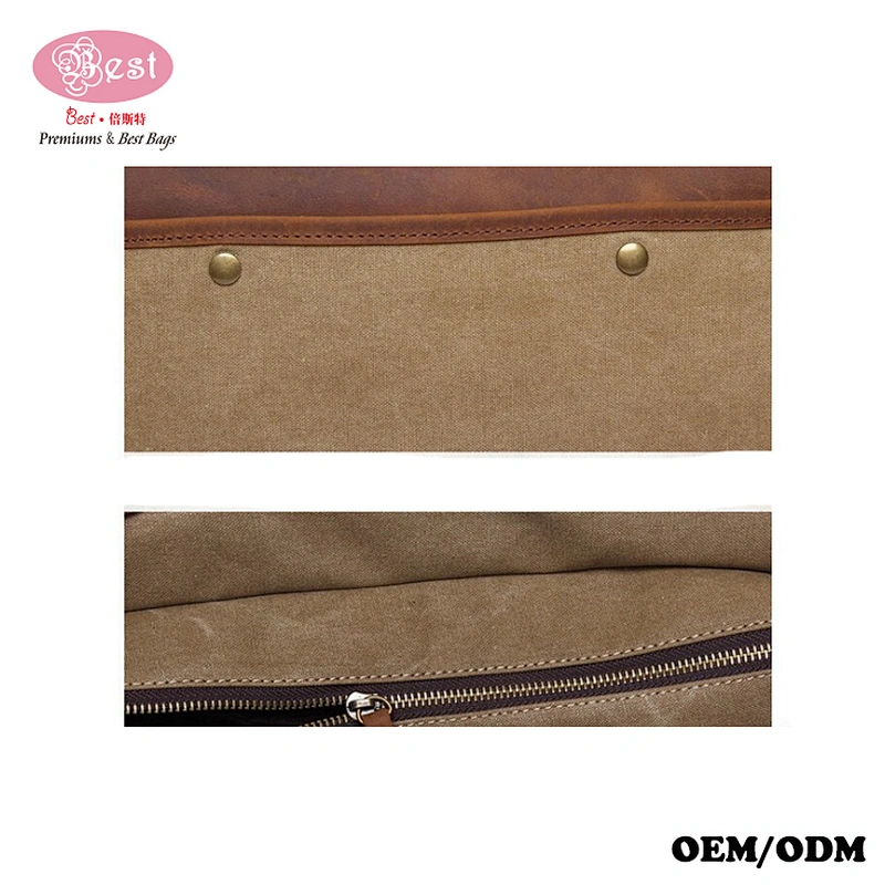 China Hot Sell Vintage Canvas with Crazy Horse Leather Trimmings Shoulder Bag Men Messenger Bag