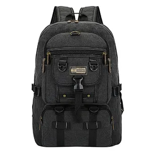 Vintage retro recycled handmade high quality custom black canvas rucksack backpacks