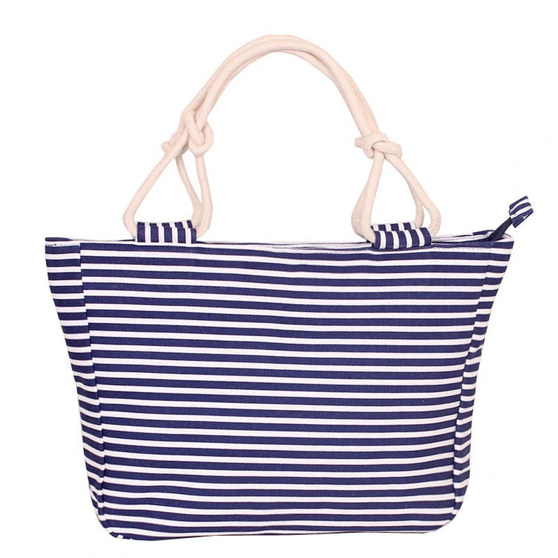 Full color printing fabric rope handle stripe canvas beach tote bags with custom printed logo