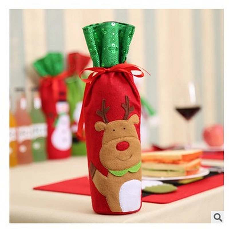 New Christmas luxury Bottle gift bag draw string Santa Snowman Reindeer