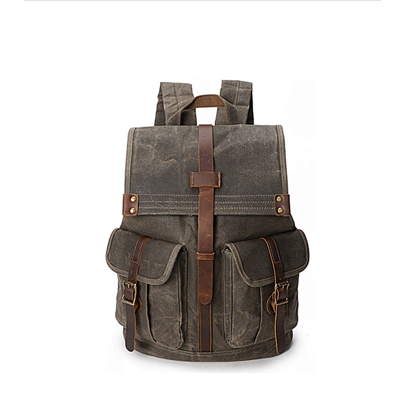 2019 style bag with waxed Outdoor Sports Wax Canvas Backpack waterproof function wax coated bags