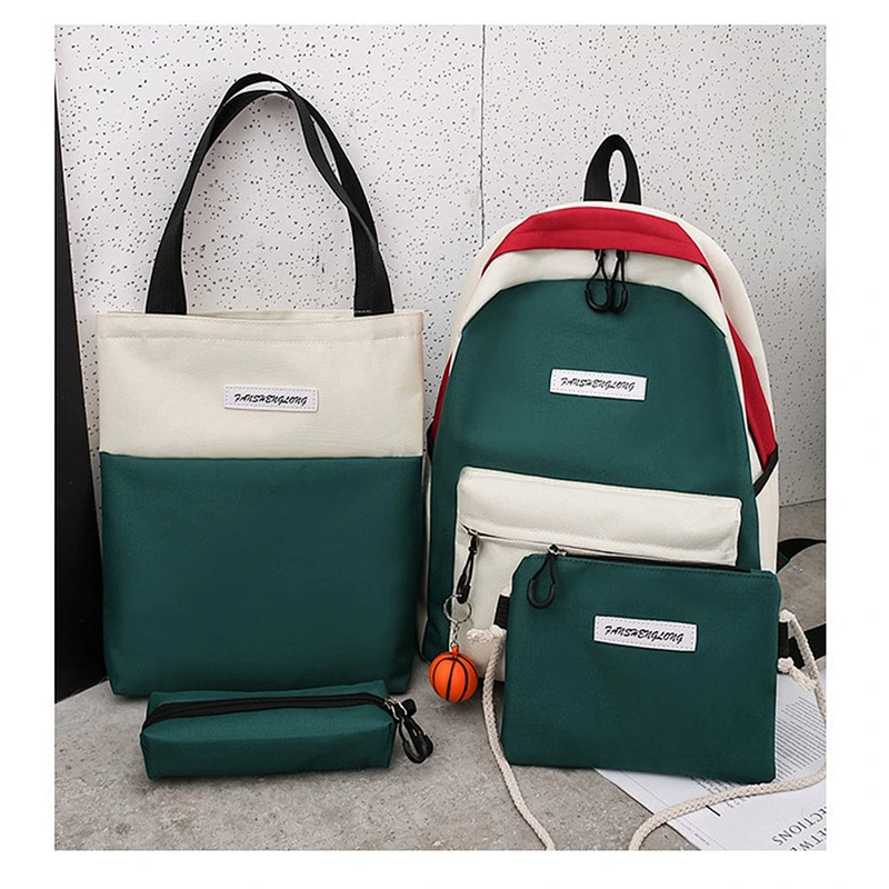 2019 simple versatile durable four-piece canvas college students shoulder bag for school or daily use
