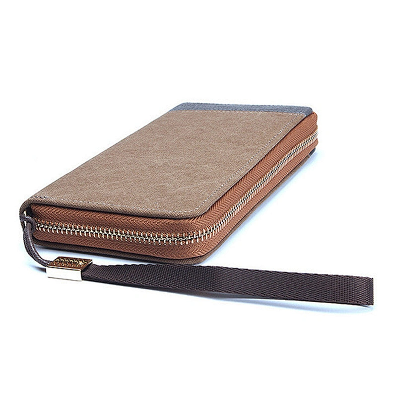 China direct manufacture high quality custom canvas wallet long pattern zipper men wallet