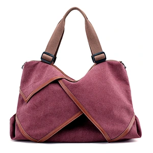2019FW new coming canvas PU big capacity style contrast color tote shoulder handbag