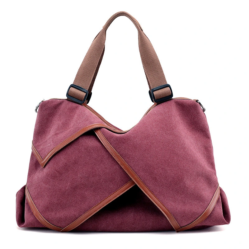 2019FW new coming canvas PU big capacity style contrast color tote shoulder handbag