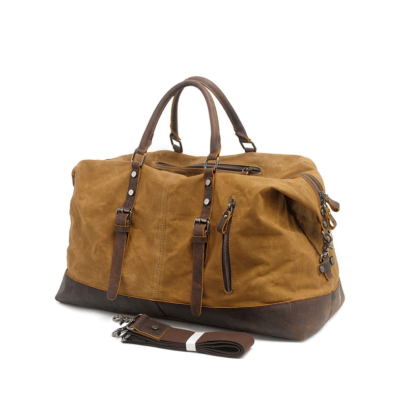 Waxed Canvas&Leather Bag Military Duffle Bags Soft Overnight Travel Bags Unisex business-Out