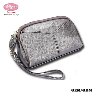 Wholesale Wristlet Purse Wallet Pebbled Real Leather Women Zipper Clutch Purse for necessaries