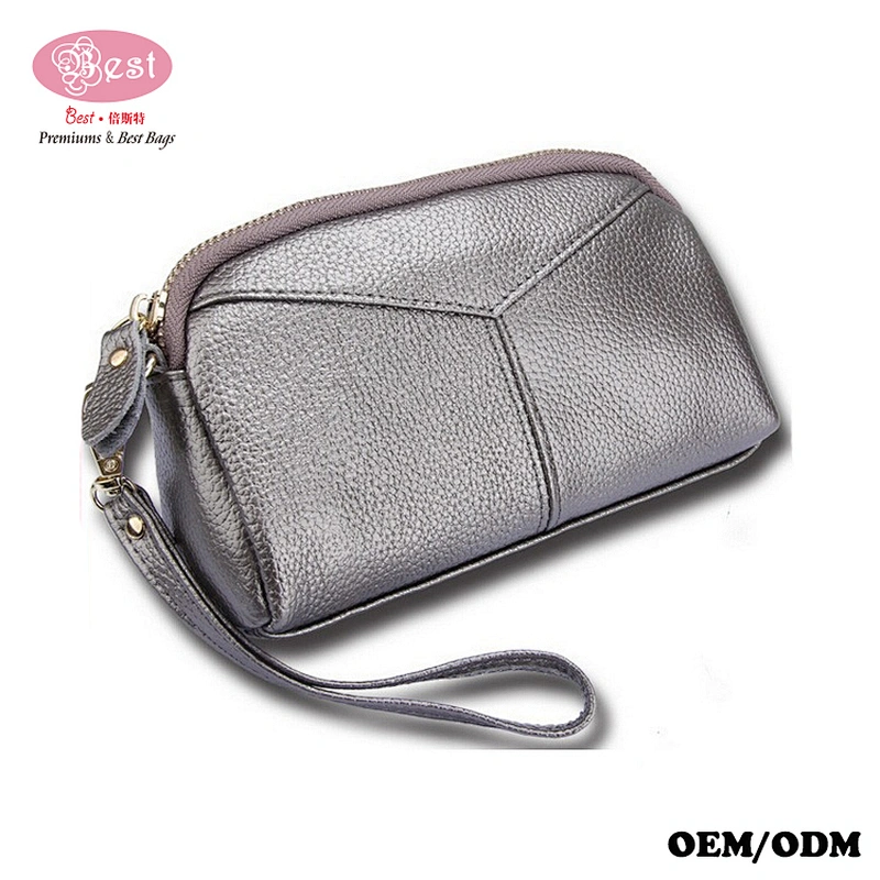Wholesale Wristlet Purse Wallet Pebbled Real Leather Women Zipper Clutch Purse for necessaries