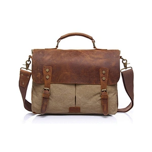 China Hot Sell Vintage Canvas with Crazy Horse Leather Trimmings Shoulder Bag Men Messenger Bag