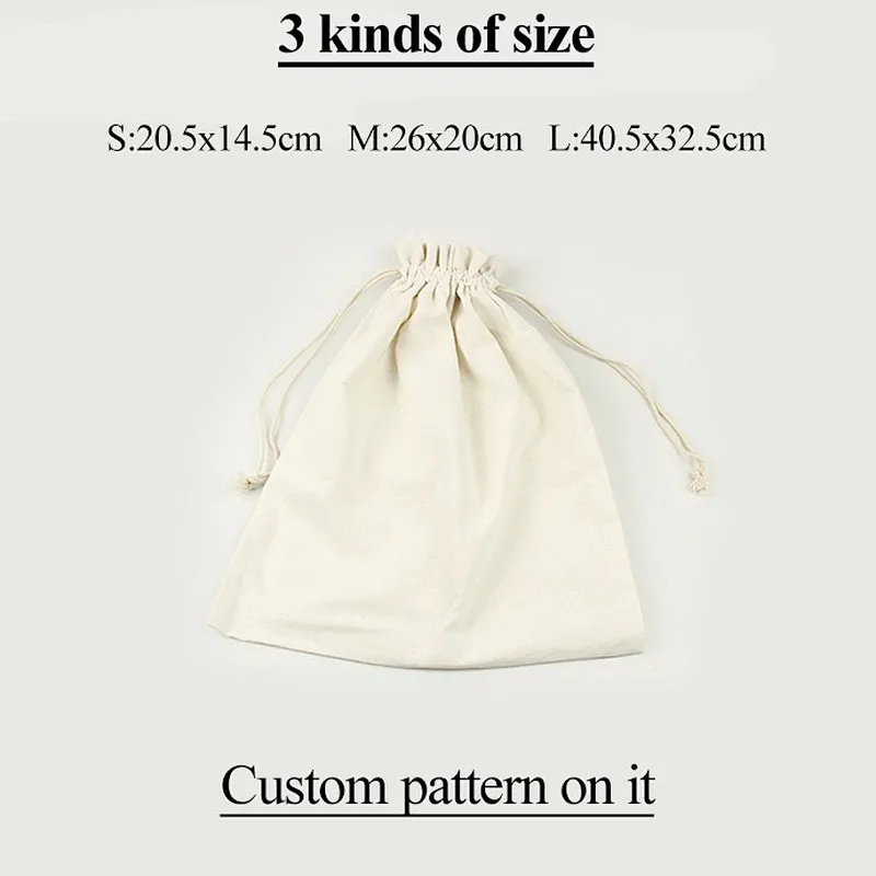 Wholesale custom white cotton canvas fabric rope drawstring bags
