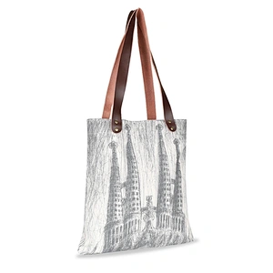 Lineart style print custom cotton canvas leather handle tote bag