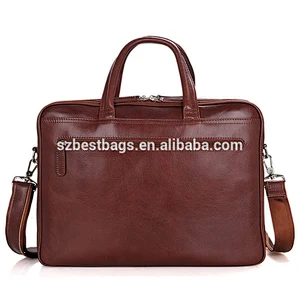 Brown-red Genuine Leather 15-inch Business Laptop Handbag With a Long Adjustable Shoulder Strap