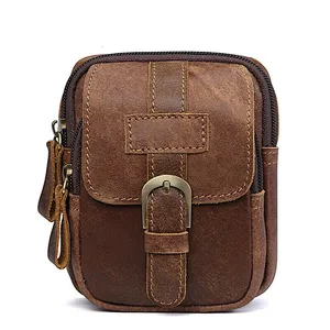New Men Hip Bum Fanny Purse magnetic waist belt Small Genuine Leather Cell Phone Bag
