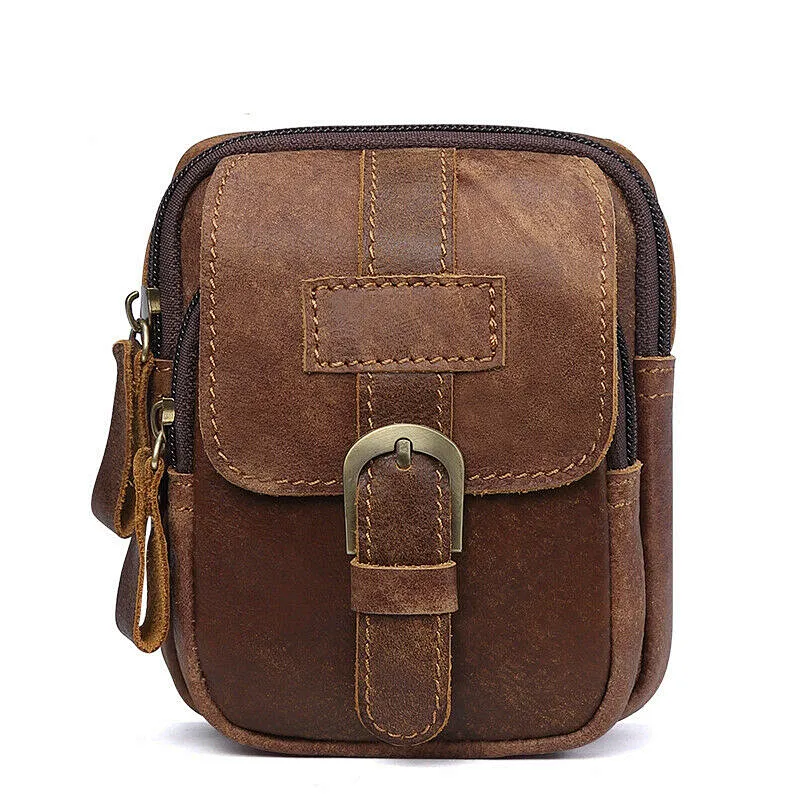 New Men Hip Bum Fanny Purse magnetic waist belt Small Genuine Leather Cell Phone Bag