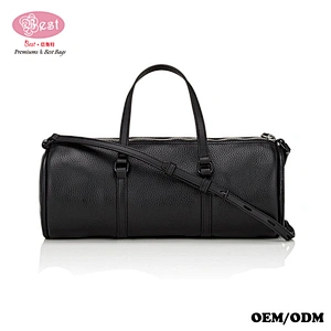 The Newest Designer Branded Black Grained Leather Barrel Shape Small Duffle Bag