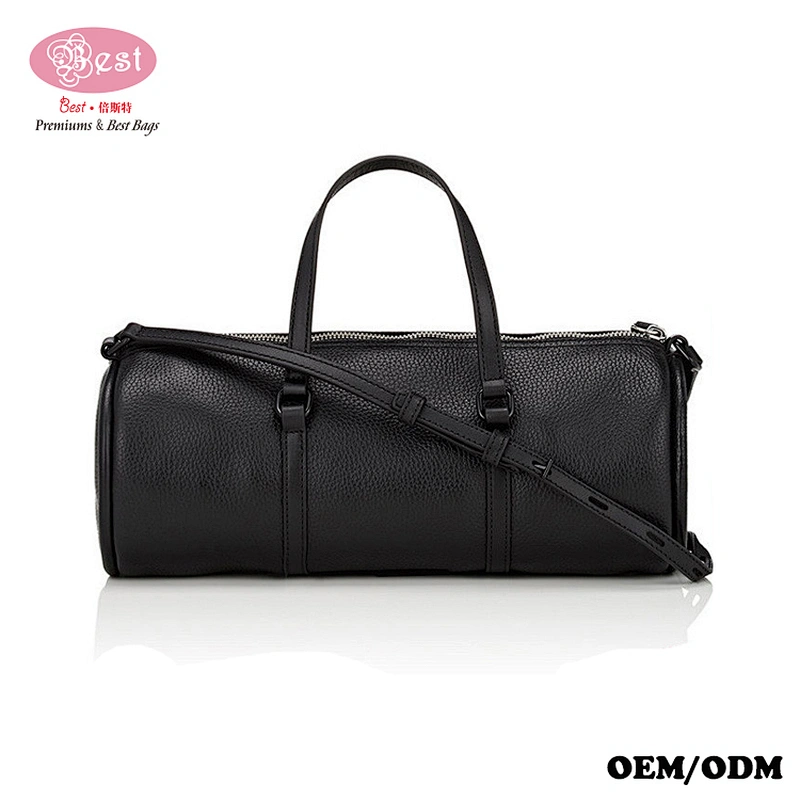 The Newest Designer Branded Black Grained Leather Barrel Shape Small Duffle Bag