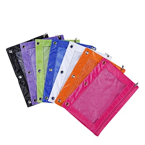 Wholesale 3 Rings Hole Pencil Pouch Stationery Bag Zipper Fabric Pockets for Office gift