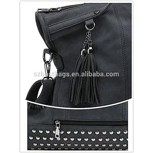 Punk Motorcycle Rivet Studded Tassel Slouchy Nubuck Pu Leather Top Handle Hobo Bag Women Handbag