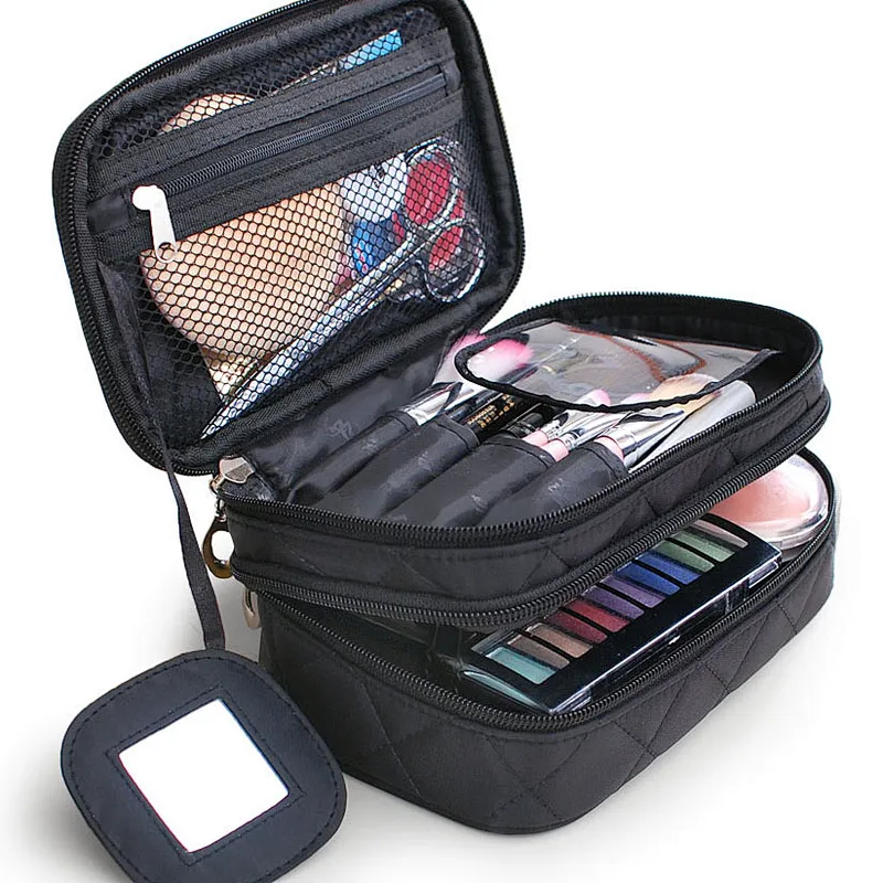 Korean travel cosmetic pouch mirror makeup organizer zipper cosmetic bag with mirror