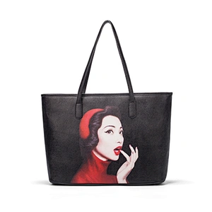 Online lady cheap black pu tote bag handbag from china for women girls
