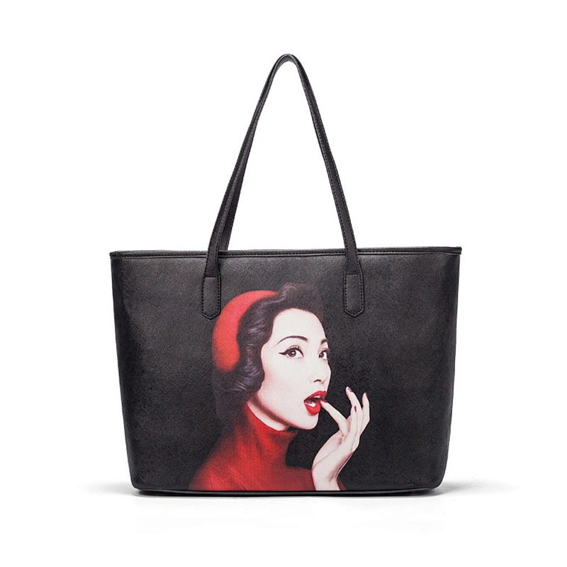 Online lady cheap black pu tote bag handbag from china for women girls